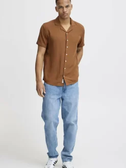 BLEND Hemden<Herren Kurzarmhemd braun uni