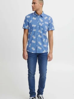 BLEND Hemden<Herren Kurzarmhemd blau gemustert