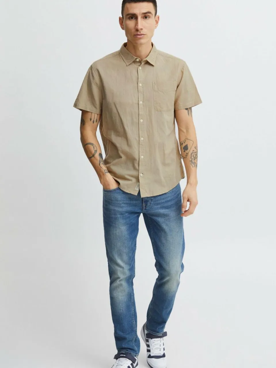 BLEND Hemden<Herren Kurzarmhemd beige gemustert