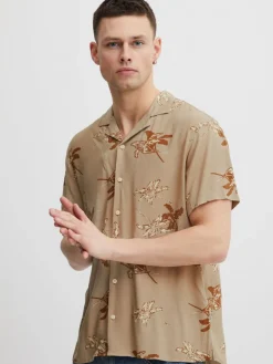 BLEND Hemden<Herren Kurzarmhemd beige gemustert