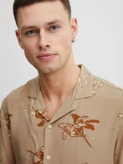 BLEND Hemden<Herren Kurzarmhemd beige gemustert
