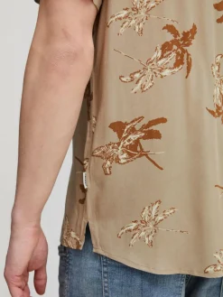 BLEND Hemden<Herren Kurzarmhemd beige gemustert