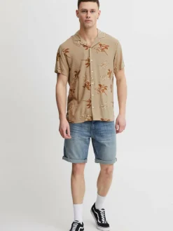 BLEND Hemden<Herren Kurzarmhemd beige gemustert