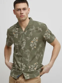 BLEND Hemden<Herren Kurzarmhemd grün gemustert
