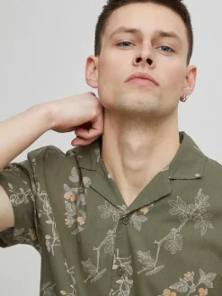 BLEND Hemden<Herren Kurzarmhemd grün gemustert