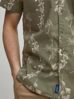 BLEND Hemden<Herren Kurzarmhemd grün gemustert