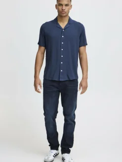 BLEND Hemden<Herren Kurzarmhemd blau uni