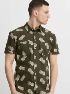 BLEND Hemden<Herren Kurzarmhemd grün gemustert