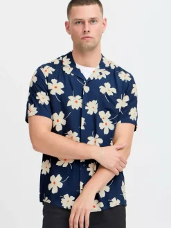 BLEND Hemden<Herren Kurzarmhemd - BHADAN blau gemustert