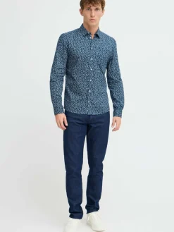 BLEND Hemden<Herren Kurzarmhemd - BHAGGE blau gemustert