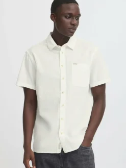 BLEND Hemden<Herren Kurzarmhemd - BHALKE weiß strukturiert