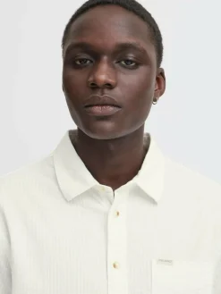 BLEND Hemden<Herren Kurzarmhemd - BHALKE weiß strukturiert