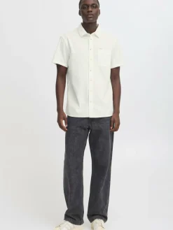 BLEND Hemden<Herren Kurzarmhemd - BHALKE weiß strukturiert