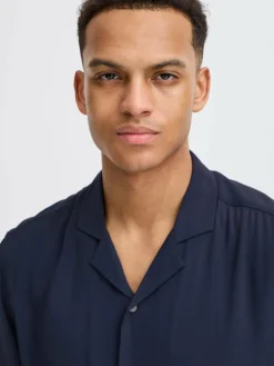 BLEND Hemden<Herren Kurzarmhemd - BHAURAN blau uni