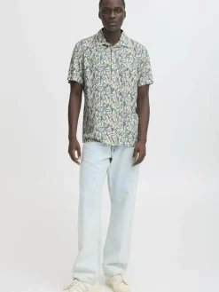 BLEND Hemden<Herren Kurzarmhemd - BHAVIAN blau gemustert