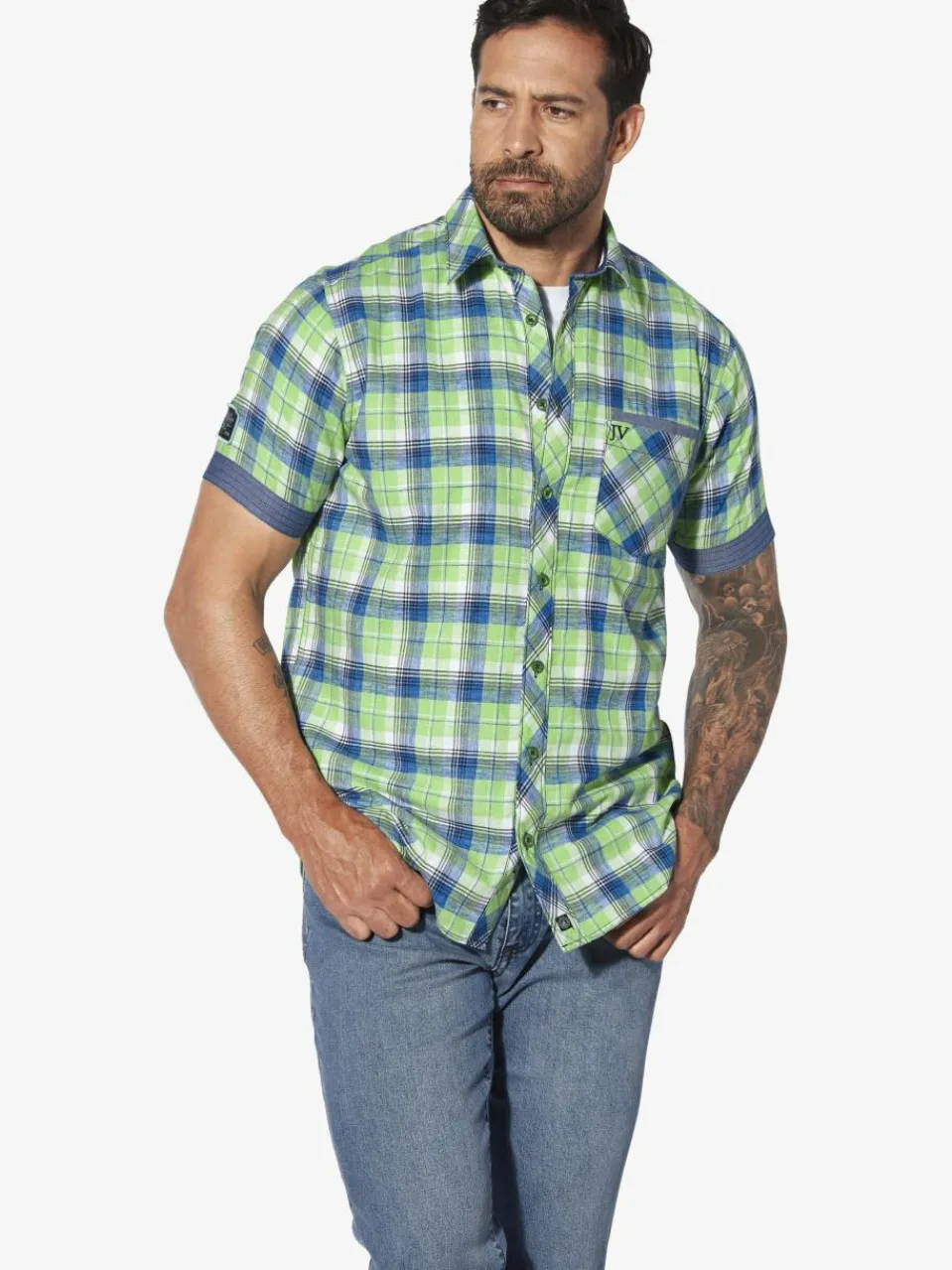 Jan Vanderstorm Hemden<Herren Kurzarmhemd - HAAKER grün kariert