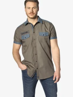 Jan Vanderstorm Shirts|Hemden<Herren Kurzarmhemd - HERKKO beige gemustert