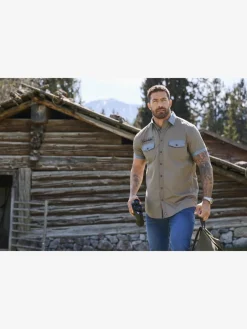 Jan Vanderstorm Shirts|Hemden<Herren Kurzarmhemd - HERKKO beige gemustert