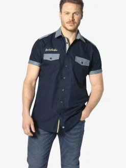 Jan Vanderstorm Hemden<Herren Kurzarmhemd - HERKKO blau gemustert