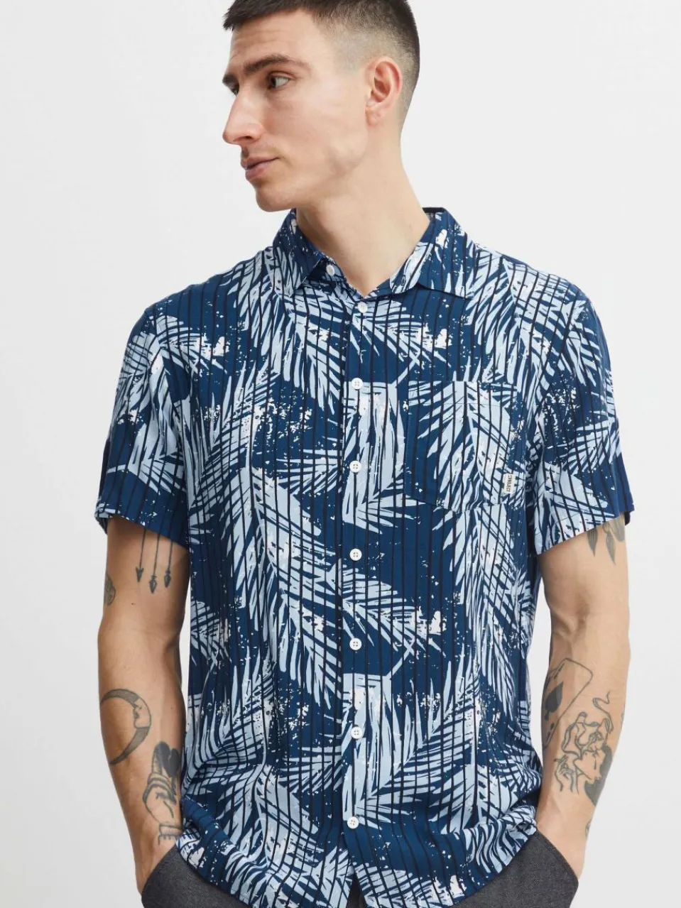 11 Project Hemden<Herren Kurzarmhemd - PRBarba blau gemustert