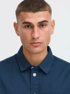 Solid Hemden<Herren Kurzarmhemd - SDPALLE blau strukturiert