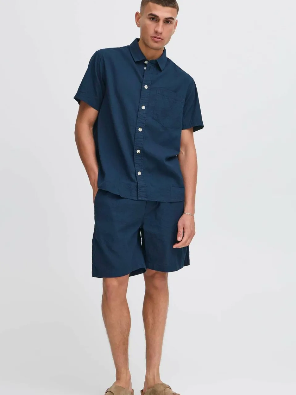 Solid Hemden<Herren Kurzarmhemd - SDPALLE blau strukturiert