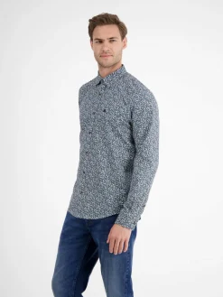LERROS Hemden<Herren Langarmhemd blau gemustert