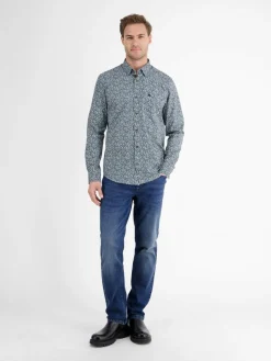 LERROS Hemden<Herren Langarmhemd blau gemustert