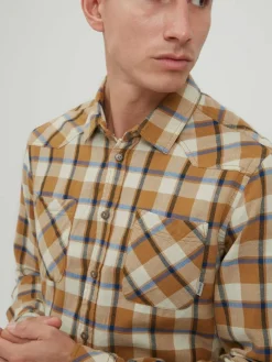 BLEND Hemden<Herren Langarmhemd braun kariert