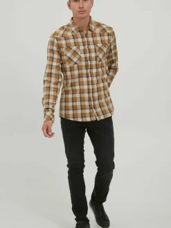 BLEND Hemden<Herren Langarmhemd braun kariert