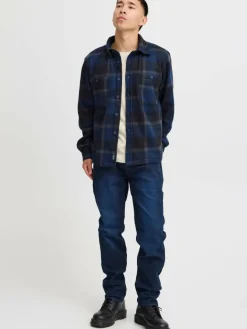 BLEND Hemden<Herren Langarmhemd blau kariert