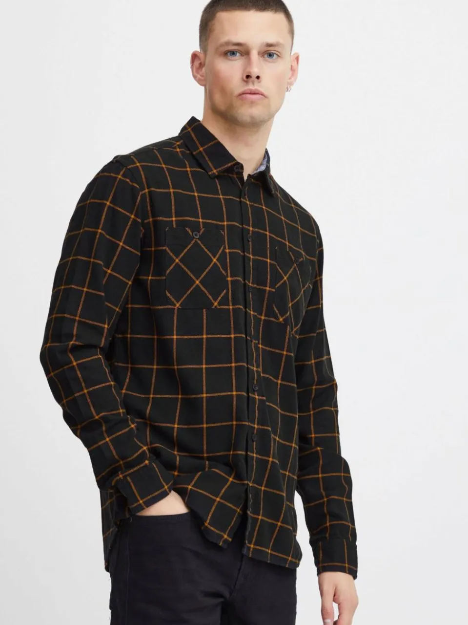 BLEND Hemden<Herren Langarmhemd schwarz kariert