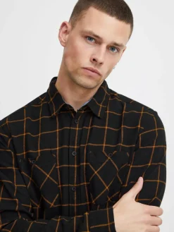 BLEND Hemden<Herren Langarmhemd schwarz kariert
