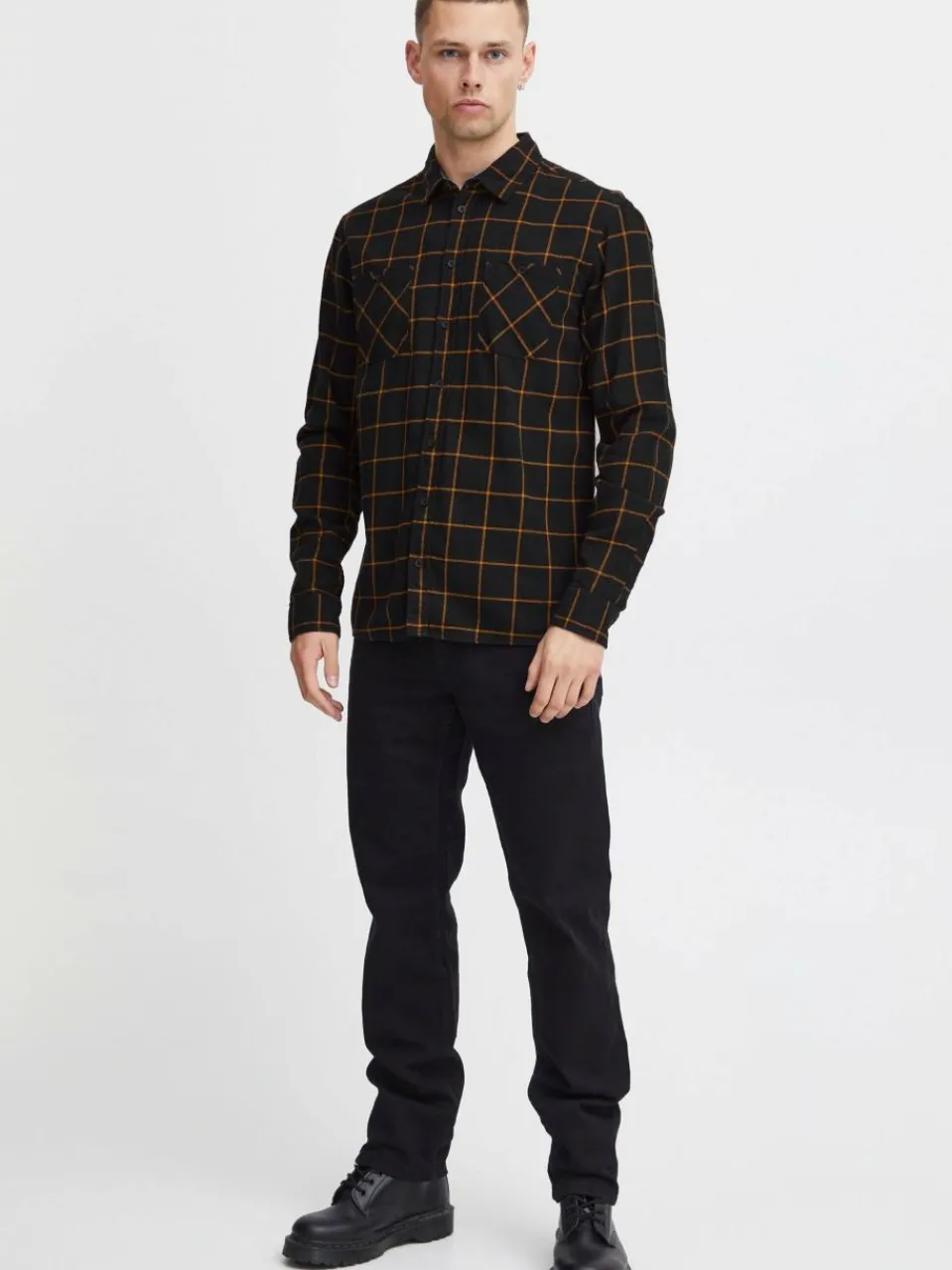 BLEND Hemden<Herren Langarmhemd schwarz kariert