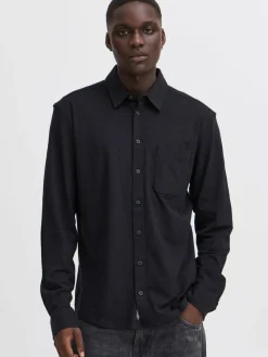 BLEND Hemden<Herren Langarmhemd - BHALO schwarz uni