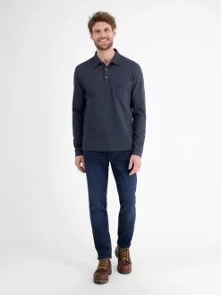 LERROS Poloshirts<Herren Langarm-Poloshirt marine uni