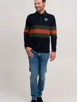 FQ1924 Poloshirts<Herren Langarm-Poloshirt - FQMikkael marine gestreift