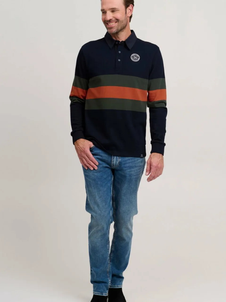 FQ1924 Poloshirts<Herren Langarm-Poloshirt - FQMikkael marine gestreift