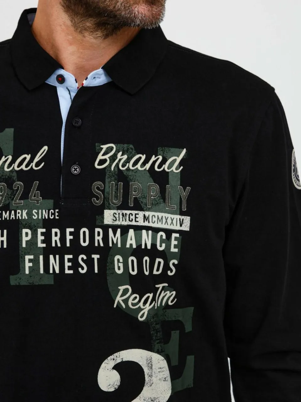 FQ1924 Poloshirts<Herren Langarm-Poloshirt - FQRagnvald schwarz bedruckt