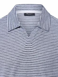 MAERZ Poloshirts<Herren Poloshirt mit Leinen-Anteil marine weiß gestreift