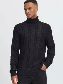 BLEND Pullover & Strickjacken<Herren Rollkragenpullover - BHBASIM schwarz strukturiert