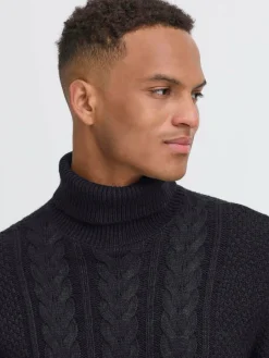 BLEND Pullover & Strickjacken<Herren Rollkragenpullover - BHBASIM schwarz strukturiert