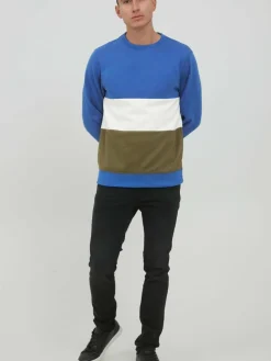 BLEND Sweatshirts & Sweatjacken<Herren Rundhalspullover blau gemustert