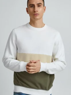 BLEND Sweatshirts & Sweatjacken<Herren Rundhalspullover weiß gemustert