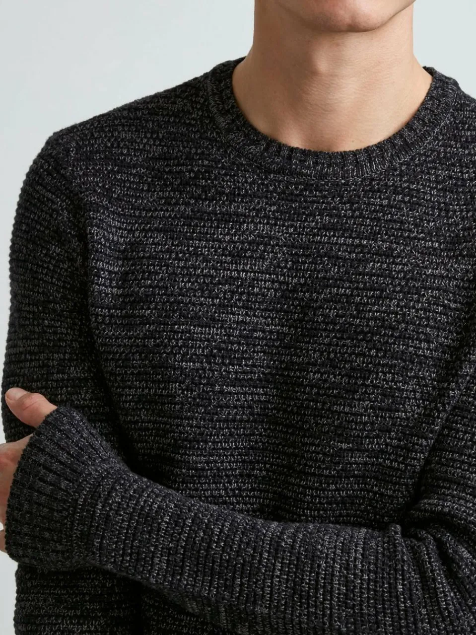 11 Project Pullover & Strickjacken<Herren Rundhalspullover - PRAlaric schwarz meliert