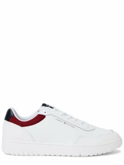 Tommy Hilfiger Freizeit-Schuhe|Sneaker<Herren Sneaker mit Leder-Anteil weiß bordeaux uni