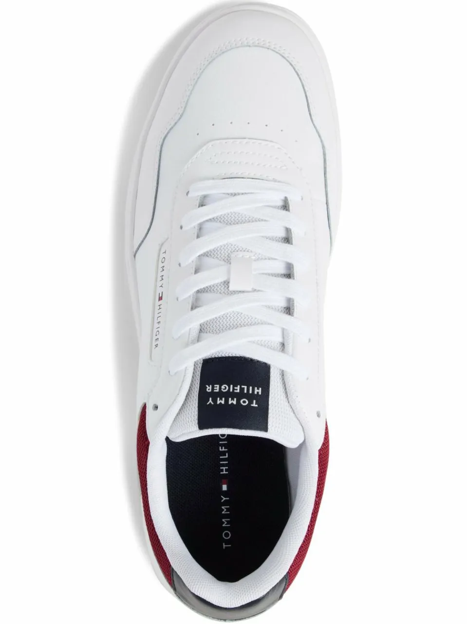 Tommy Hilfiger Freizeit-Schuhe|Sneaker<Herren Sneaker mit Leder-Anteil weiß bordeaux uni