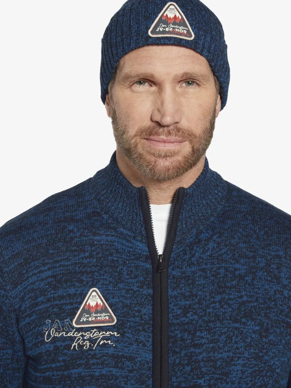Jan Vanderstorm Mützen & Caps<Herren Strickjacke mit Mütze - APKE blau bedruckt