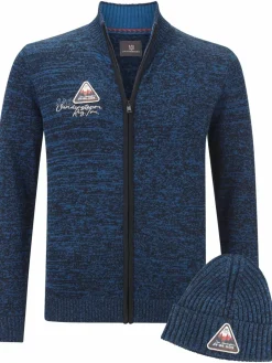 Jan Vanderstorm Mützen & Caps<Herren Strickjacke mit Mütze - APKE blau bedruckt