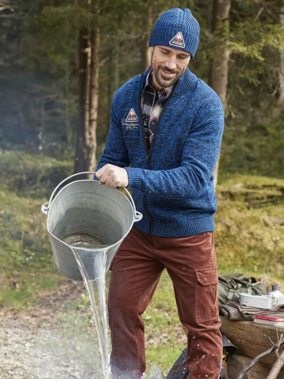 Jan Vanderstorm Mützen & Caps<Herren Strickjacke mit Mütze - APKE blau bedruckt